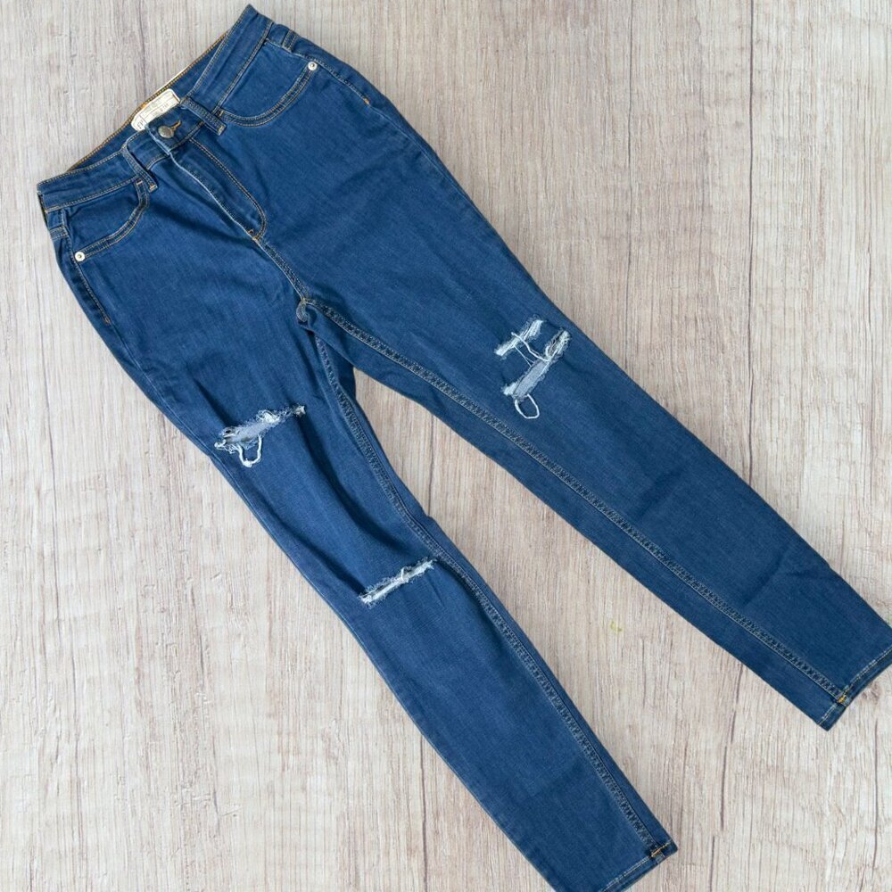 FREE PEOPLE Blue High Rise Distressed Stretch Denim Skinny Jeans 28